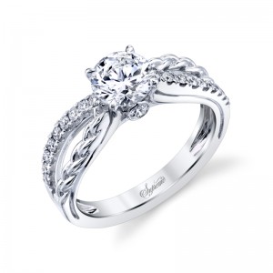 18K White Gold Crisscross Pattern Engagement Ring