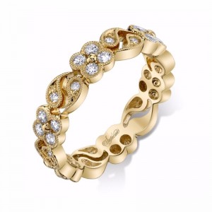 Diamond Floral Yellow Gold Band SJU631R