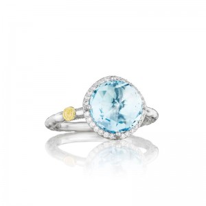 SR14502 Island Rains Silver Sky Blue Topaz and Diamond Simple Ring