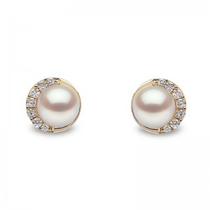 TEM0219-6F London Pearl & Diamond Stud Earrings In 18 Karat Yellow Gold With 2 Fresh Water Pearls