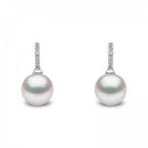 YEM0021-705 London Pearl & Diamond Drop Earrings In 18 Karat White Gold With 2 Fresh Water Pearls