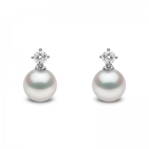 YEM1130-7X London Pearl & Diamond Drop Earrings In 18 Karat White Gold With 2 Akoya Pearls
