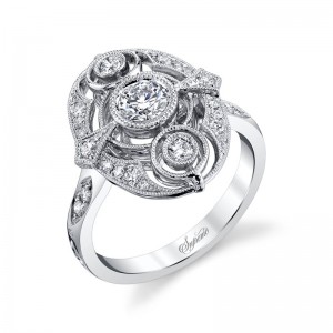 18 Karat White Gold Diamond Ring With A Center 0.35ct Round Brilliant Cut Diamond And 24 Round Diamonds 0.39ctw