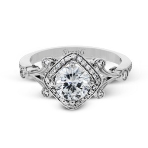 TR656 Vintage Explorer Collection Platinum Round Cut Engagement Ring