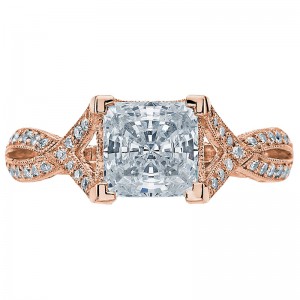 2565PR65-PK Ribbon Rose Gold Princess Cut Engagement Ring 1.75