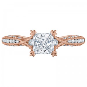 2645PR-5512PK Classic Crescent Rose Gold Princess Cut Engagement Ring 1