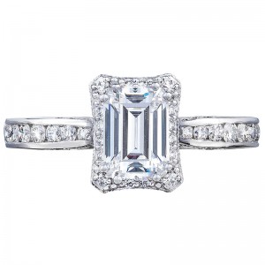 2646-25EC7X5 Dantela Platinum Emerald Cut Engagement Ring 1.25