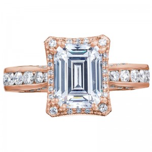 2646-35EC85X65P Dantela Rose Gold Emerald Cut Engagement Ring 2.25