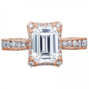 2646-3EC-8X6PK Dantela Rose Gold Emerald Cut Engagement Ring 1.75