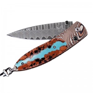 Magma Inlaid With Turquoise And Lava Rock. Blade Is Wave Damascus With A Vg-10  Core Model #b05-magma