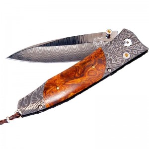 B30-Stockade Gentac Collection Desert Ironwood Inlay Damascus Steel Folding Knife