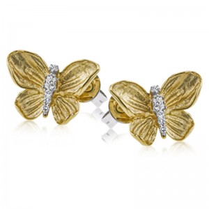 Simon G. Butterfly Earrings In 18 Karat White Gold With 16  Round Cut Diamonds =0.12ctw Vs Clarity F/g Color . Model # De271 Serial #771897