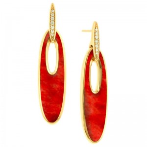GECF437SR Yellow Gold Diamond and Red Spiny Oyster Earrings