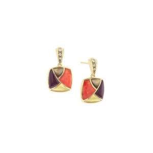 GECF472MMS Yellow Gold Diamond, Multi Colored Mother of Pearl, and Spiny Oyster Earrings