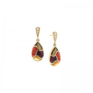 GECF496MMS Yellow Gold Diamond, Multi Colored Mother of Pearl, and Spiny Oyster Earrings