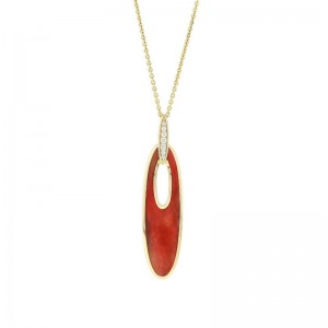 GPIF019SR-CH Yellow Gold Diamond and Red Spiny Oyster Necklace