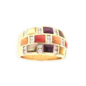 GRIF611MMS Yellow Gold Diamond, Multi Colored Mother of Pearl, and Spiny Oyster Ring