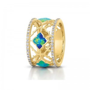 GRIF866XX Opal, Diamond and Yellow Gold Statement Ring