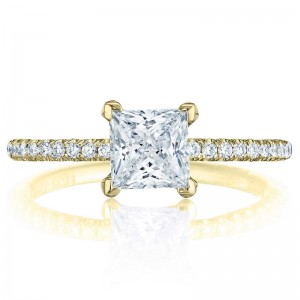 HT254515PR-5Y Petite Crescent Yellow Gold Princess Cut Engagement Ring 0.75