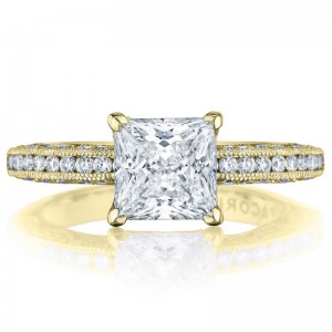 HT2553PR-55Y Classic Crescent yellow Gold Princess Cut Engagement Ring 1