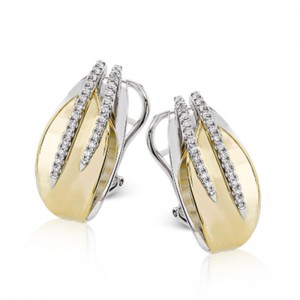 18 Karat Yellow And White Gold Diamond Earrings With 52 Round Brilliant Cut Diamonds 0.31 Carat Total Weight