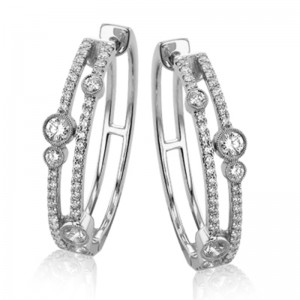 18kt White Gold Diamond Hoop Earrings With 90rd Dia=0.98ctw With Vs Clarity & F/g Color Model # Le4663