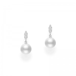 7.5 mm Akoya Cultured Pearl and Diamond Drop Earrings MEA10327ADXW