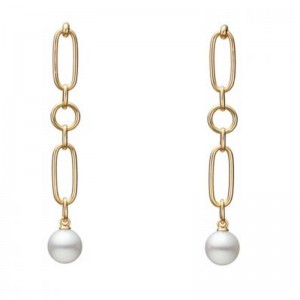 7 mm Akoya Cultured Pearl Drop Chain Earrings