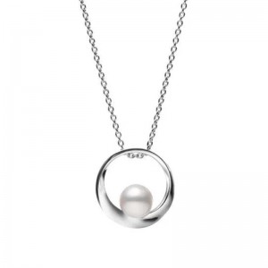 7mm A+ Akoya Pearl and 18KT White Gold Circle Pendant MPQ10151AXXW