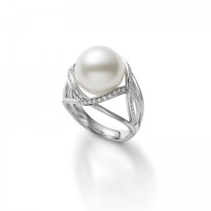 Mikimoto 18kt White Gold  South Sea Cultured Pearl & Diamond Ring With 1 Cultured A+ 12mm Pearl .52ctw Diamonds Model # Mra10256ndxw