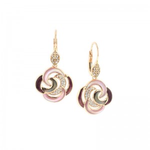 NECF468MBP Rose Gold Diamond, Pink and Black Mother of Pearl, and Purple Spiny Oyster Earrings