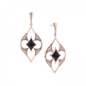 NECF501OX Rose Gold Diamond and Black Onyx Earrings
