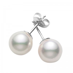 Mikimoto Pearl Stud Earrings In18k White Gold With 2 Akoya Pearls=8-8.25mm Aa .  Model #pes803w