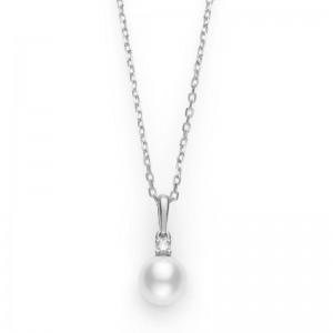 6.5 mm Akoya Cultured Single Pearl and Diamond Necklace PPS603DW