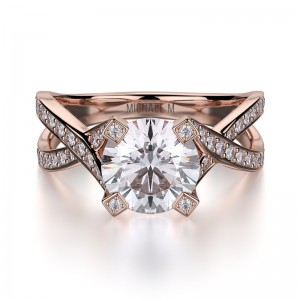R411-0.75 Love Rose Gold Round Engagement Ring 0.55