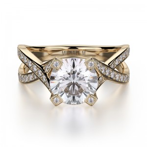 R411-0.75 Love Yellow Gold Round Engagement Ring 0.55