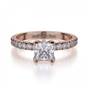 R493-0.75 Europa Rose Gold Princess Cut Engagement Ring 0.55
