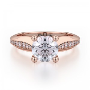 R651-1 M Rose Gold Round Engagement Ring 0.75