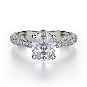 R708-2 Crown White Gold Round Engagement Ring 1.75
