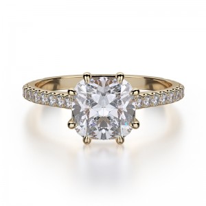 R712-1.5 Crown Yellow Gold Cushion Cut Engagement Ring 1.25