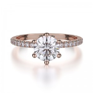 R713-1 Crown Rose Gold Round Engagement Ring 0.75