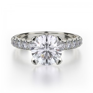 R716-2 Crown White Gold Round Engagement Ring 1.75