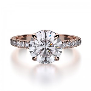 R742-2 Crown Rose Gold Round Engagement Ring 1.75