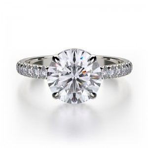 R742-2 Crown White Gold Round Engagement Ring 1.75