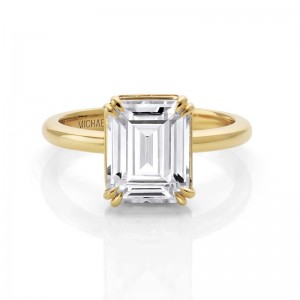 R809-3 Montage Emerald Cut Solitaire Hidden Halo Ring
