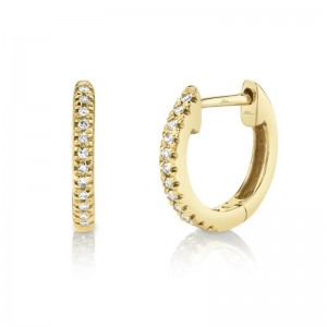 Shy Creation Kate Huggie Earrings In 14k Yellow Gold  With 12 Round Cut Diamonds =0.07ctw. Model #sc22004026