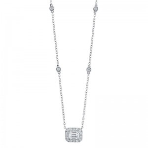 SC22009021 White Gold Emerald Cut .40CT Diamond Necklace