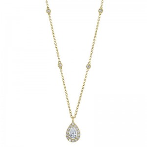 SC22009025 Yellow Gold Pear Shaped Halo .40CT Diamond Necklace