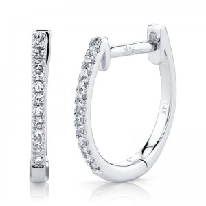 Shy Creation Kate Huggie Earrings  In 14k White Gold With 24 Round Cut Diamonds =0.08ctw.  Model #sc55001597