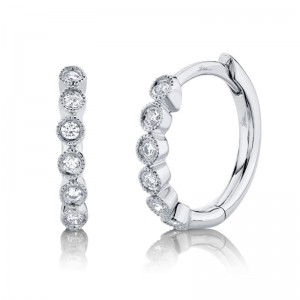 Shy Creation Kate Collection Small Hoop Earrings In 14 Karat White Gold With 12 Round Cut Diamonds =0.11ctw . Model # Sc55006355